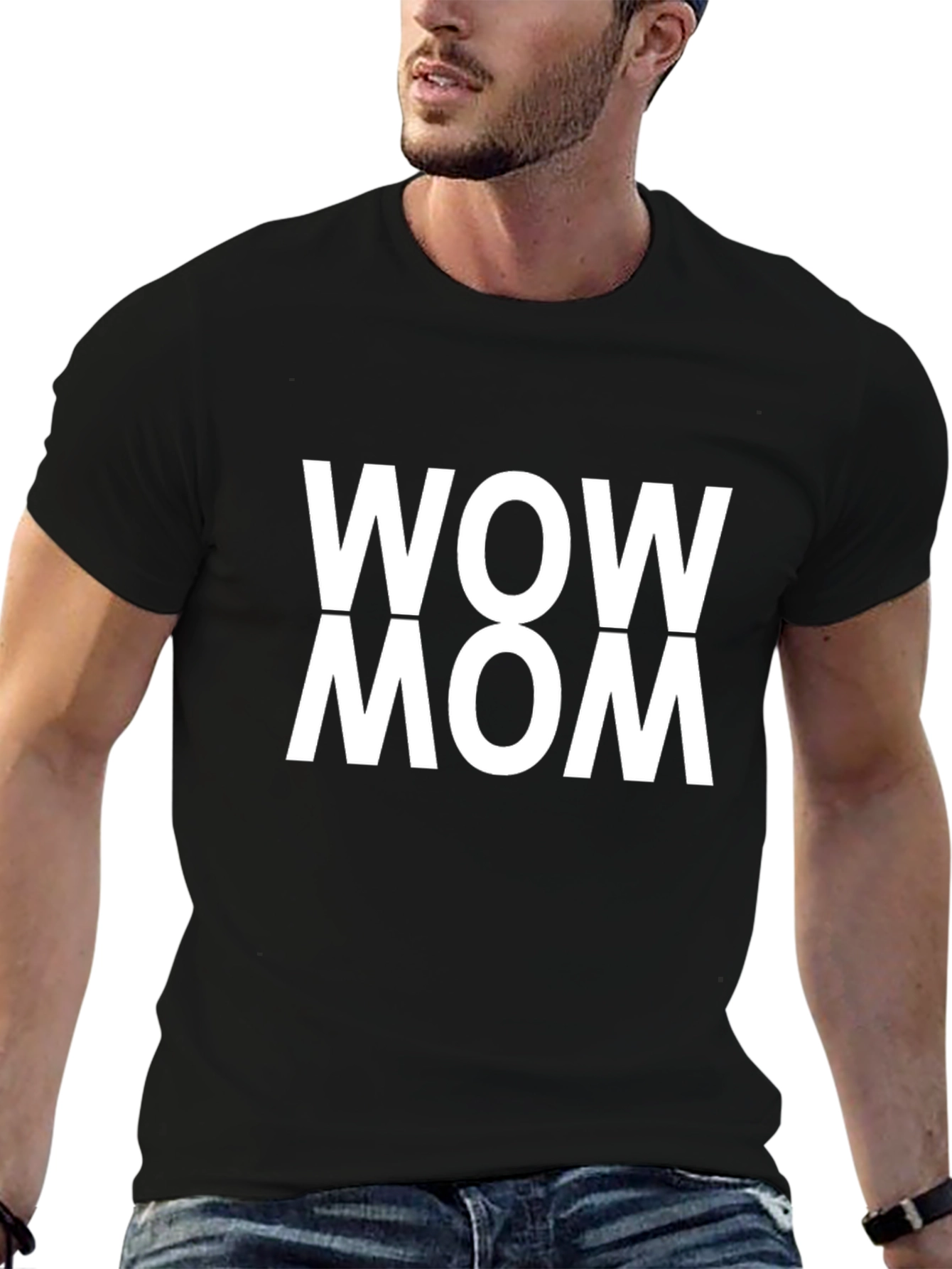 Camiseta Negra con Estampado WOW MOM