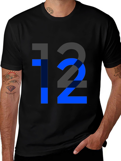 Camiseta Negra con Diseño Número 12 Azul