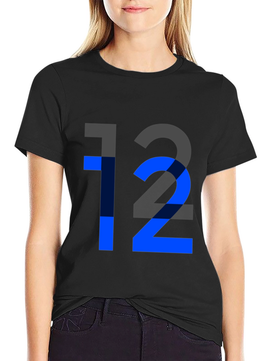 Camiseta Negra con Diseño Número 12 Azul