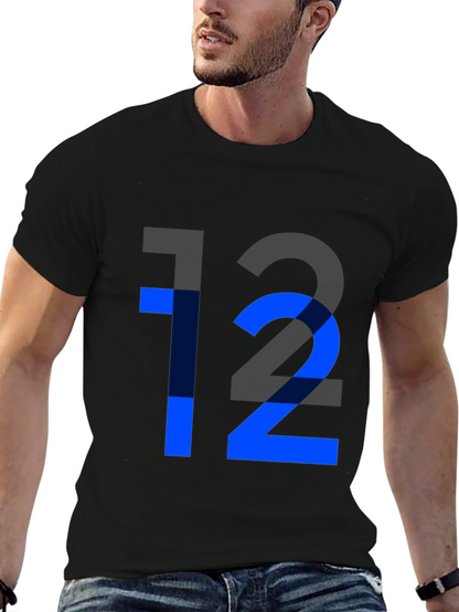 Camiseta Negra con Diseño Número 12 Azul