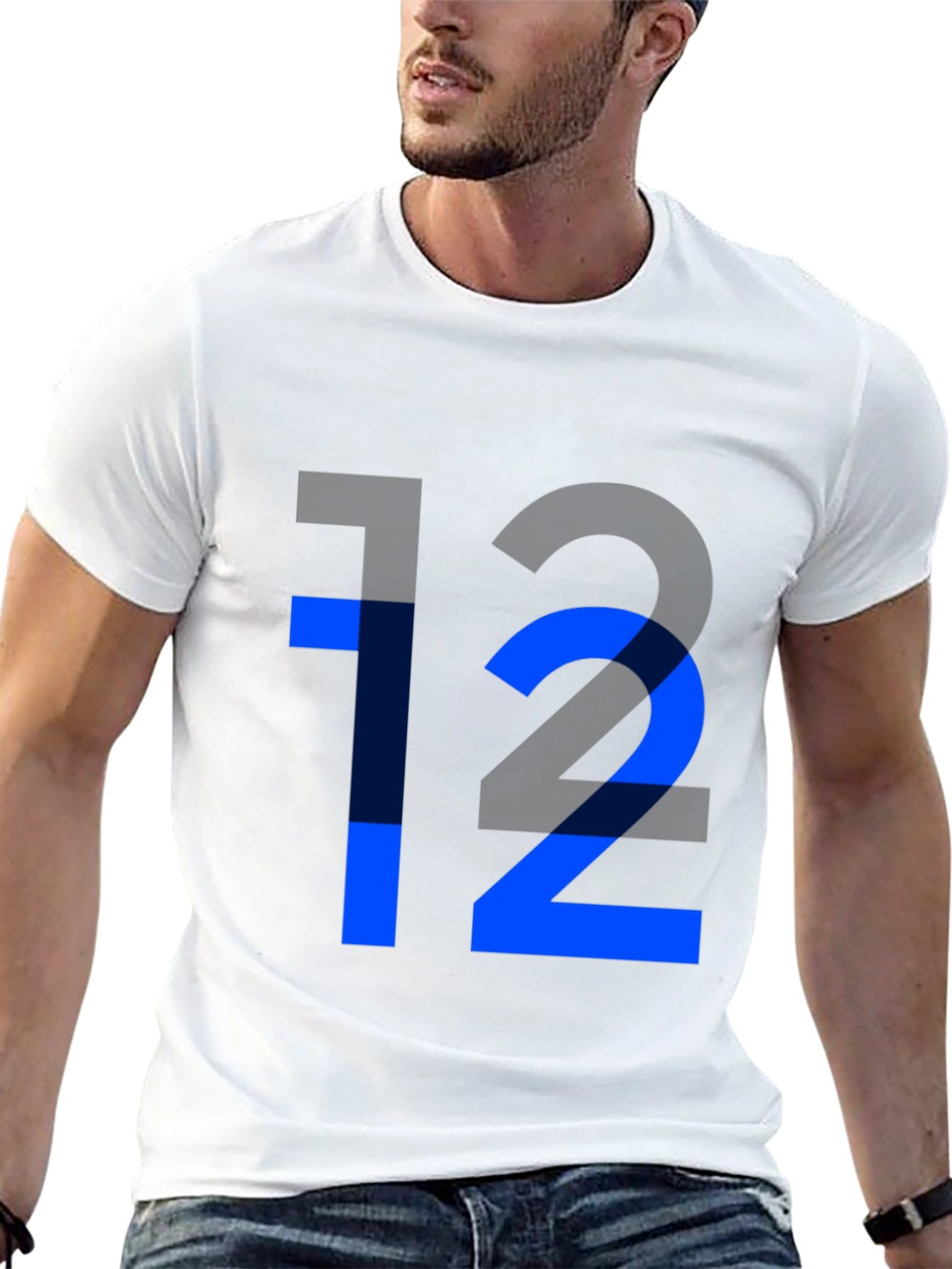 Camiseta Negra con Diseño Número 12 Azul