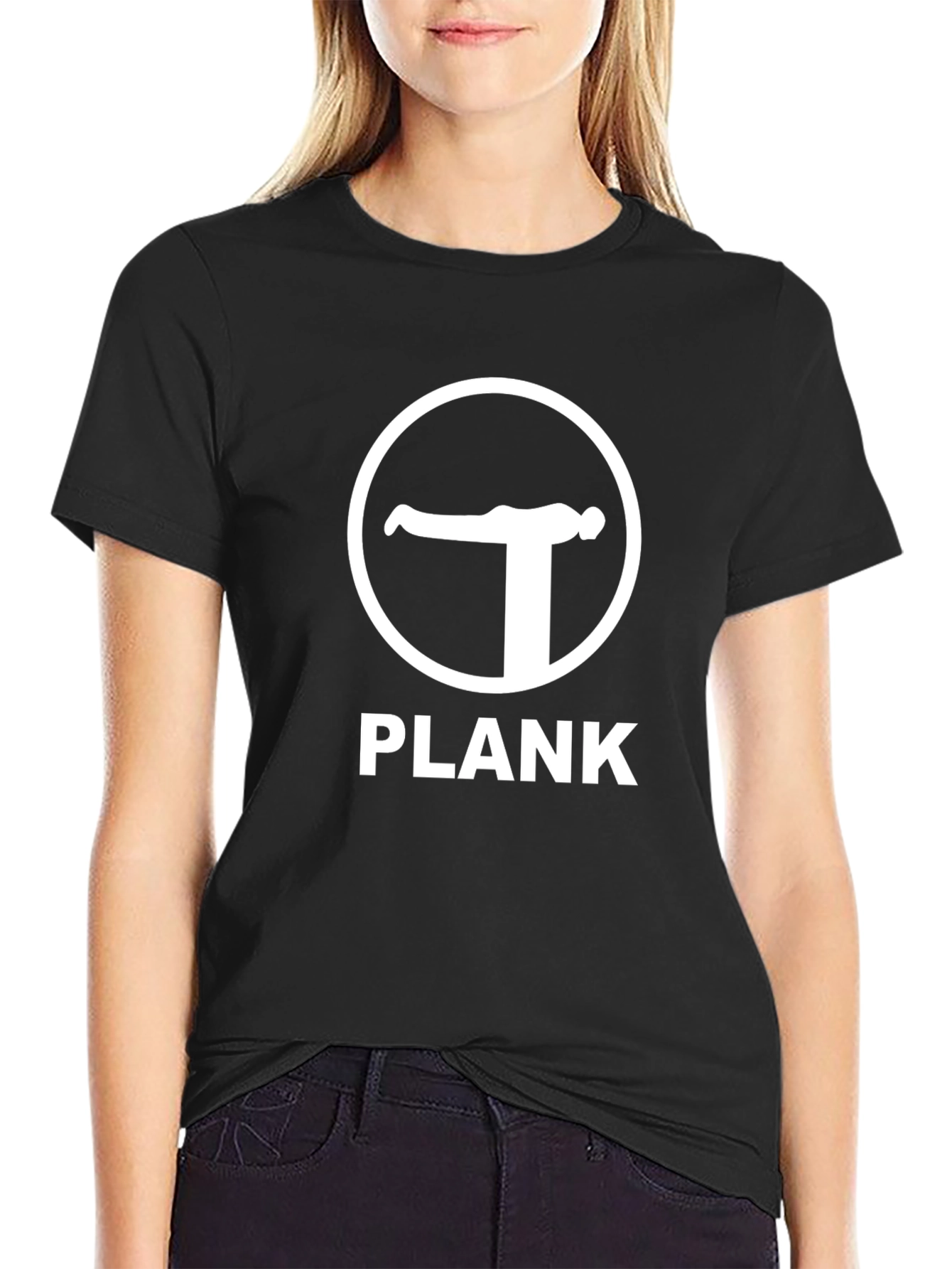 Camiseta Negra Plank para Ejercicio y Fitness