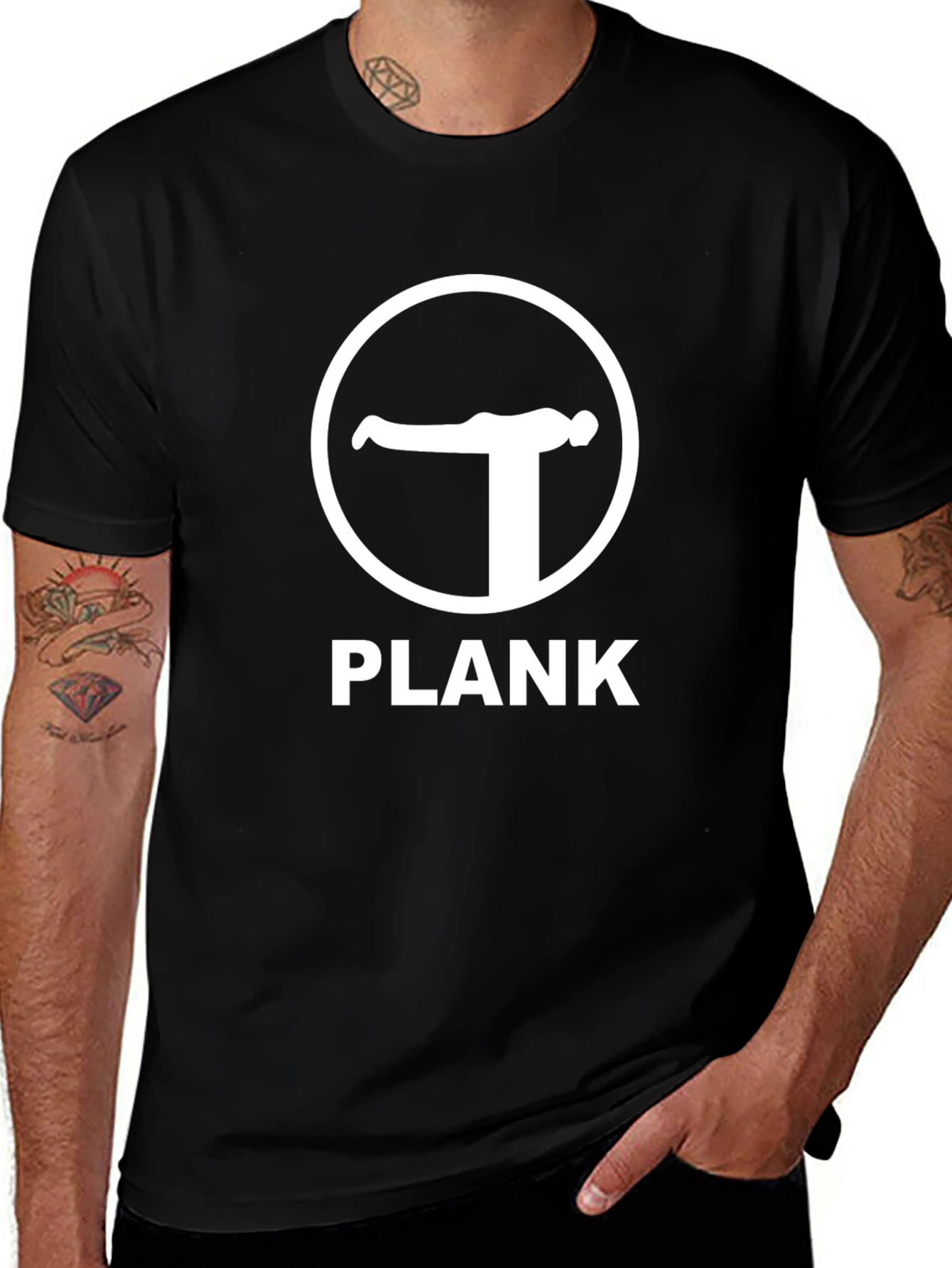Camiseta Negra Plank para Ejercicio y Fitness