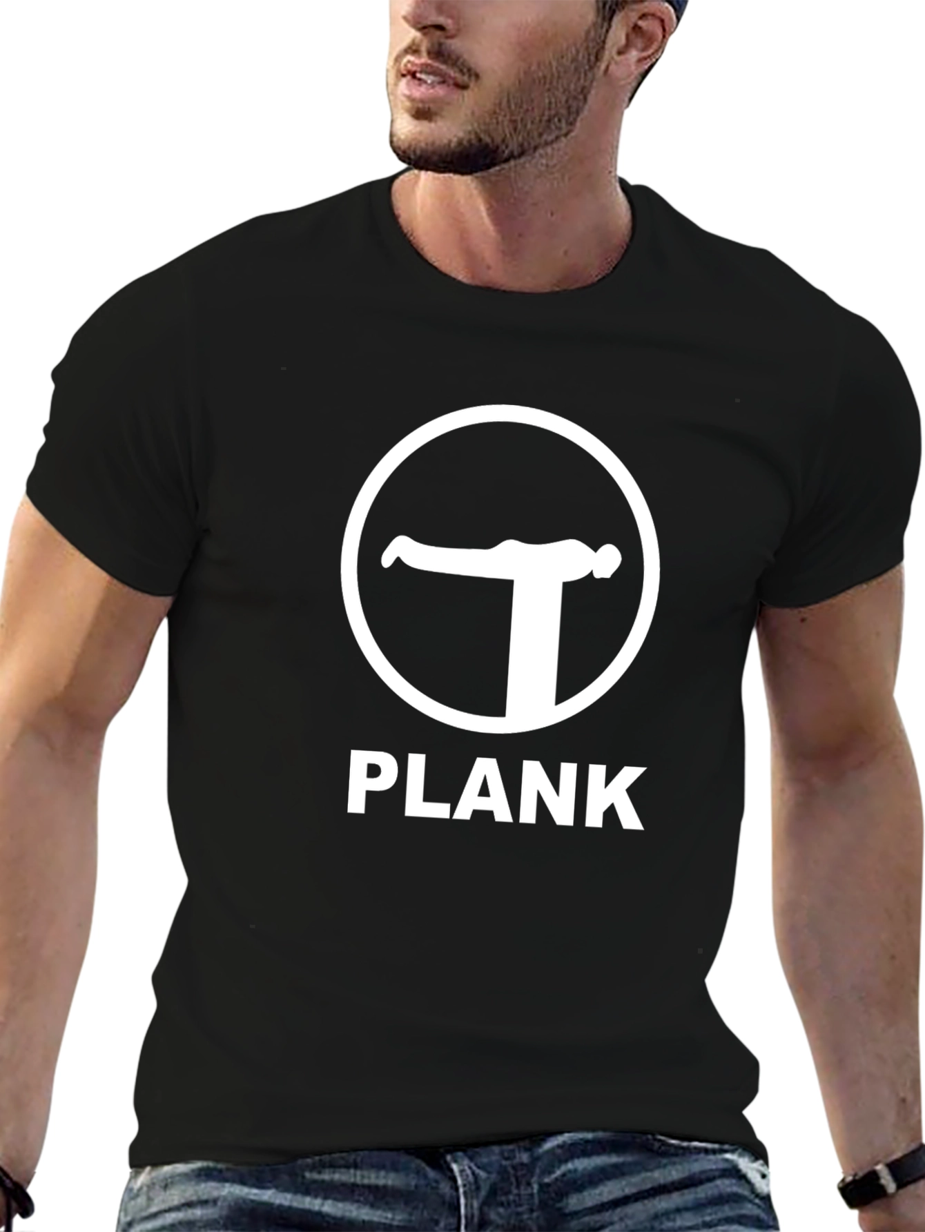 Camiseta Negra Plank para Ejercicio y Fitness