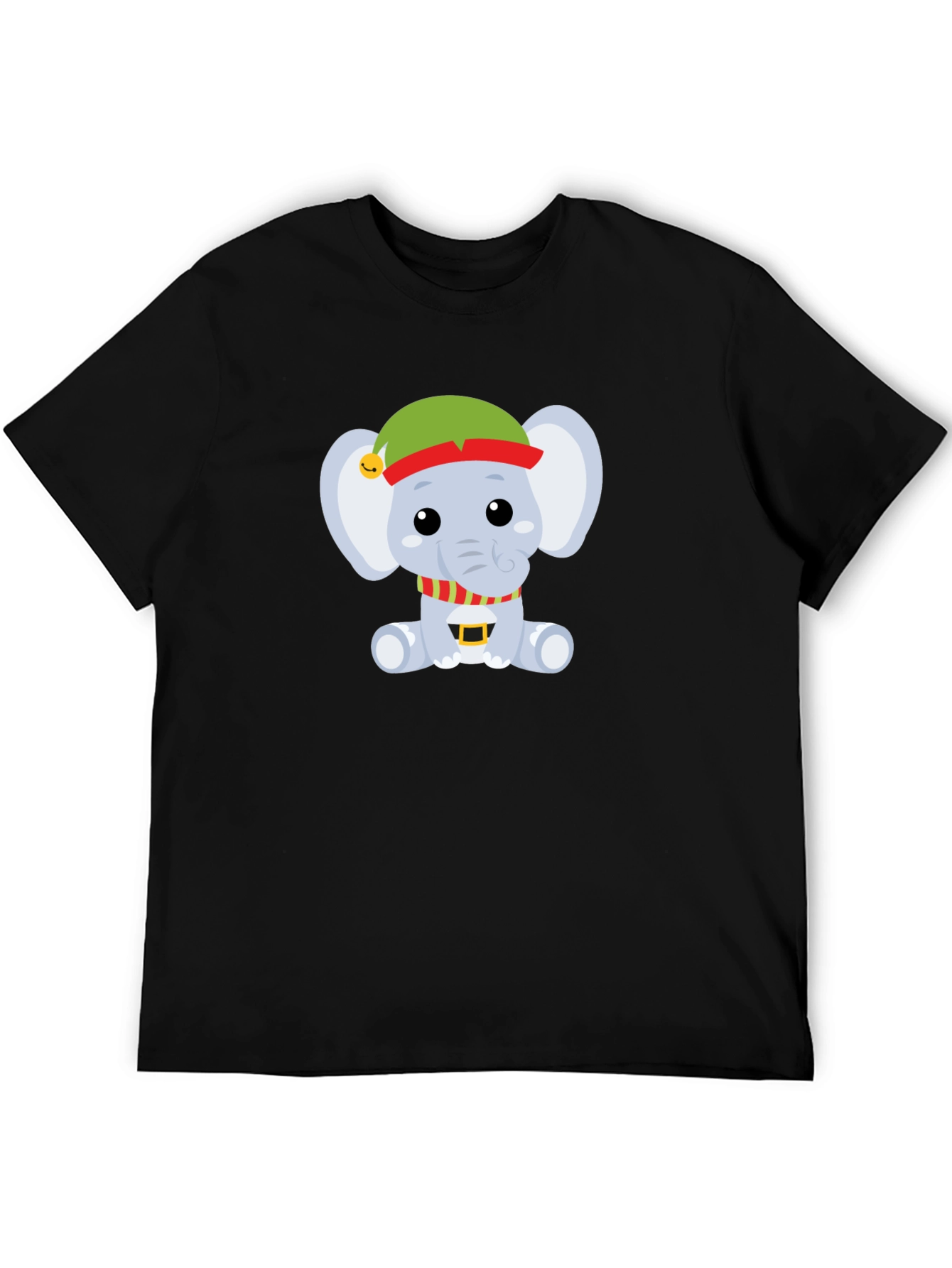 Camiseta Negra con Elefante Navideño