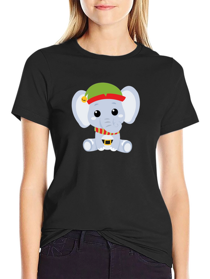 Camiseta Negra con Elefante Navideño