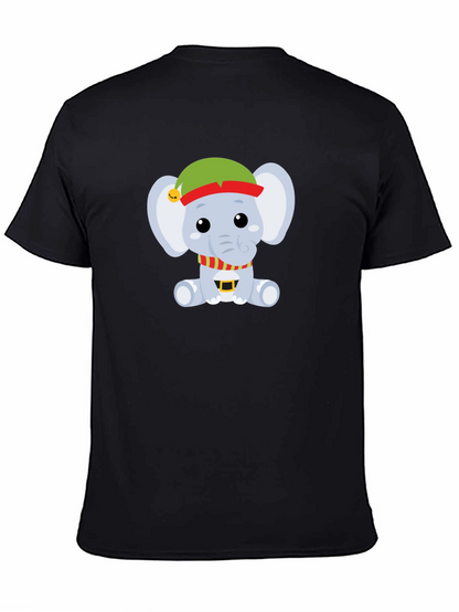 Camiseta Negra con Elefante Navideño