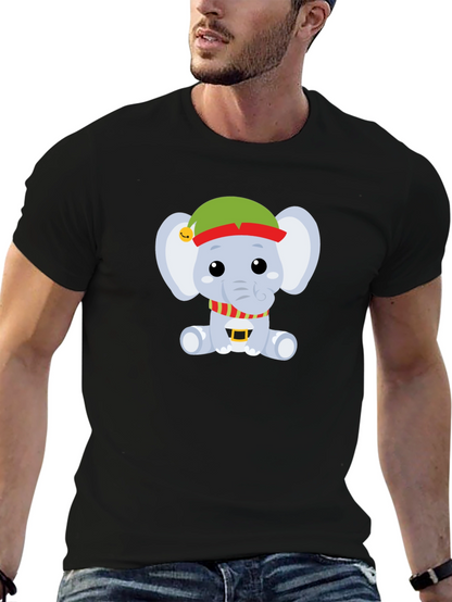 Camiseta Negra con Elefante Navideño