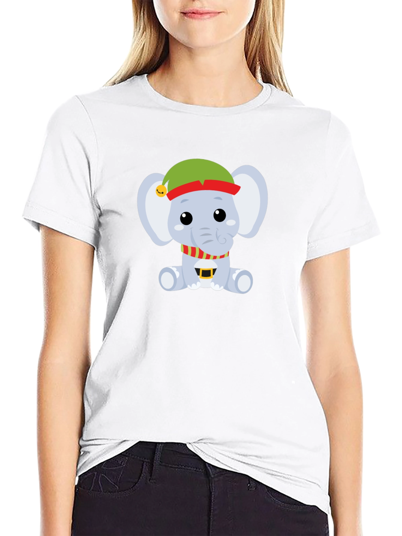 Camiseta Negra con Elefante Navideño
