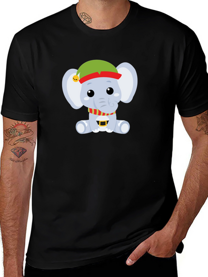 Camiseta Negra con Elefante Navideño