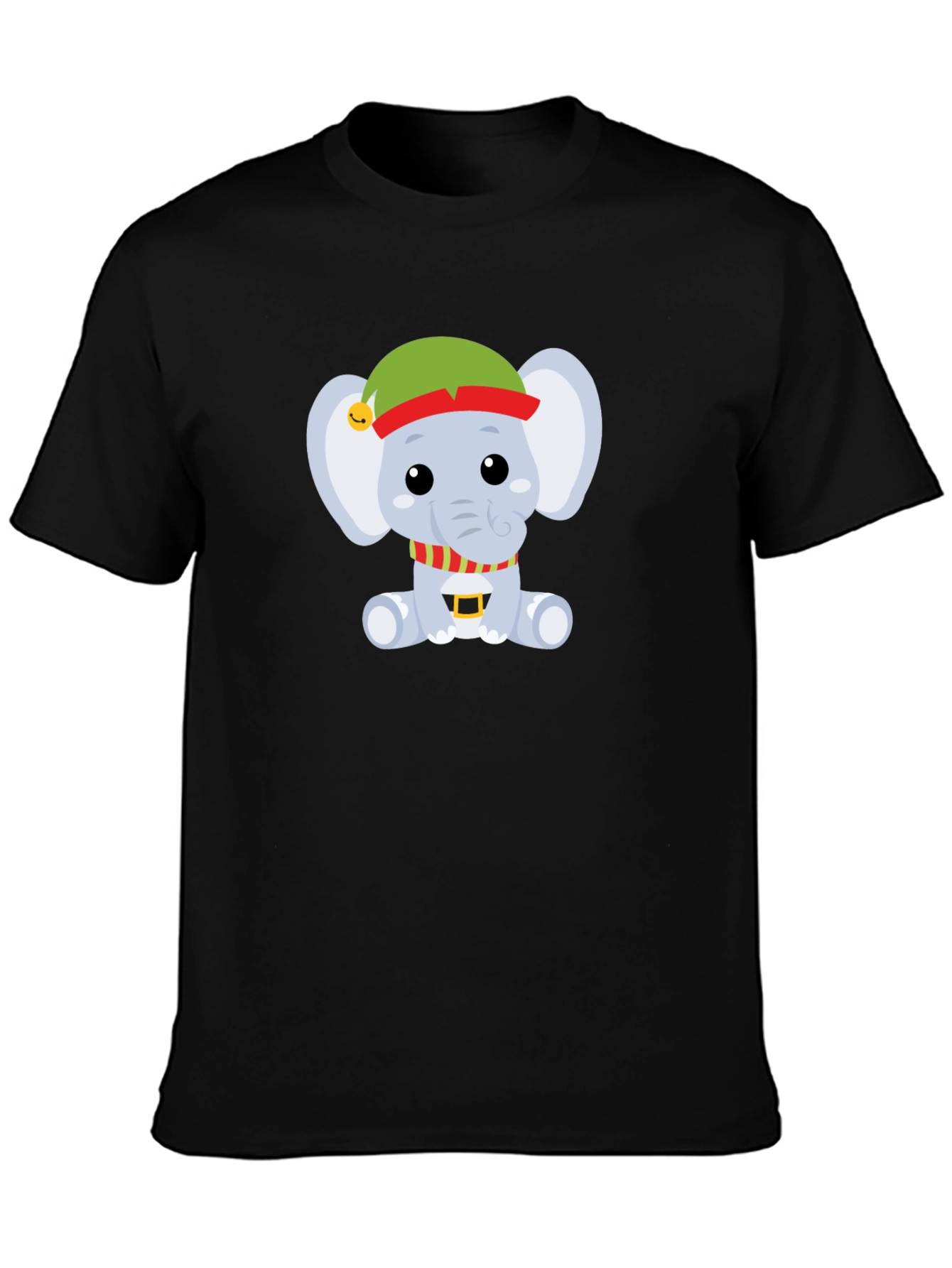 Camiseta Negra con Elefante Navideño