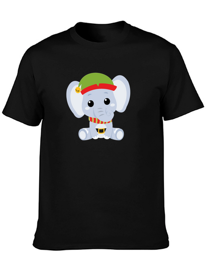 Camiseta Negra con Elefante Navideño