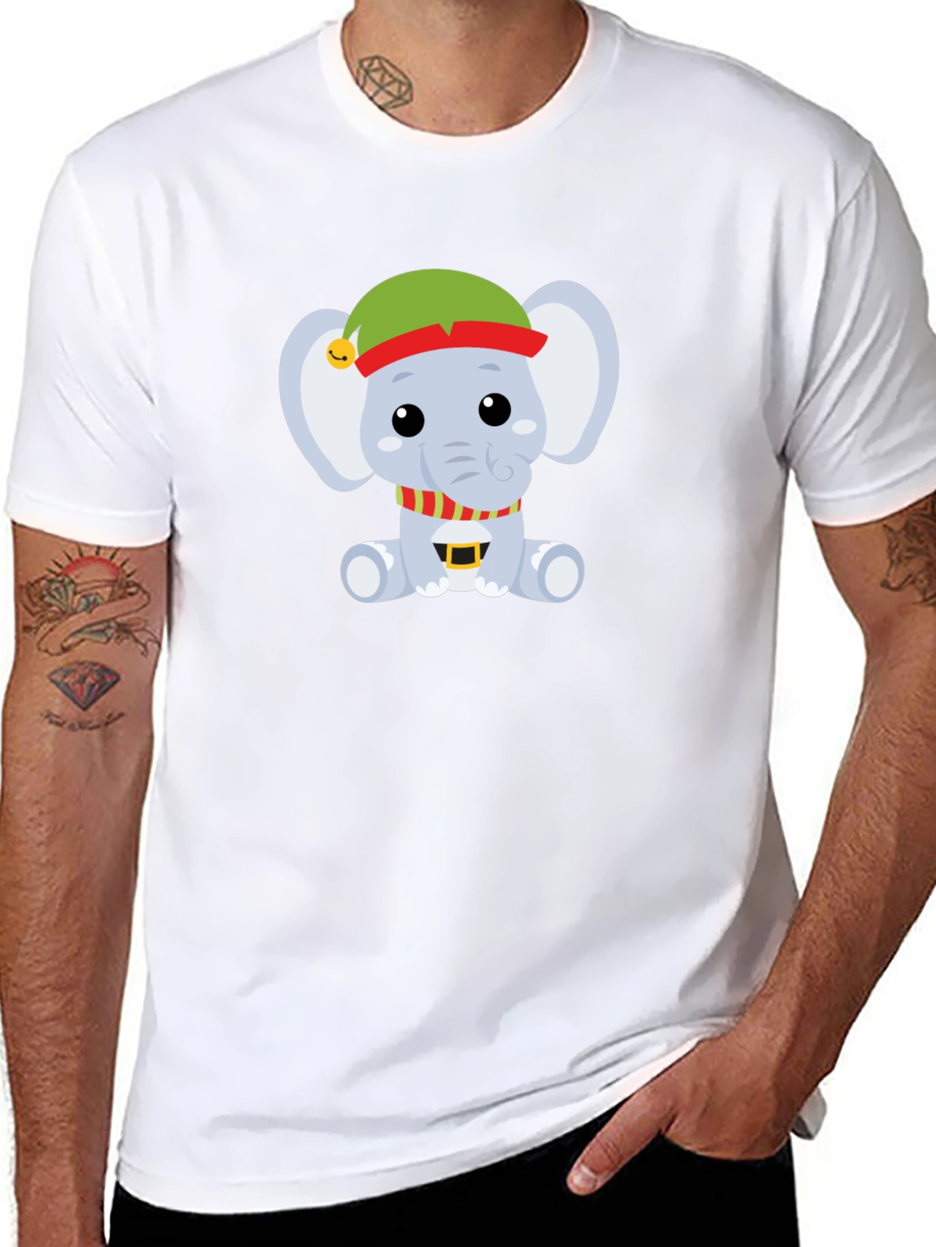 Camiseta Negra con Elefante Navideño