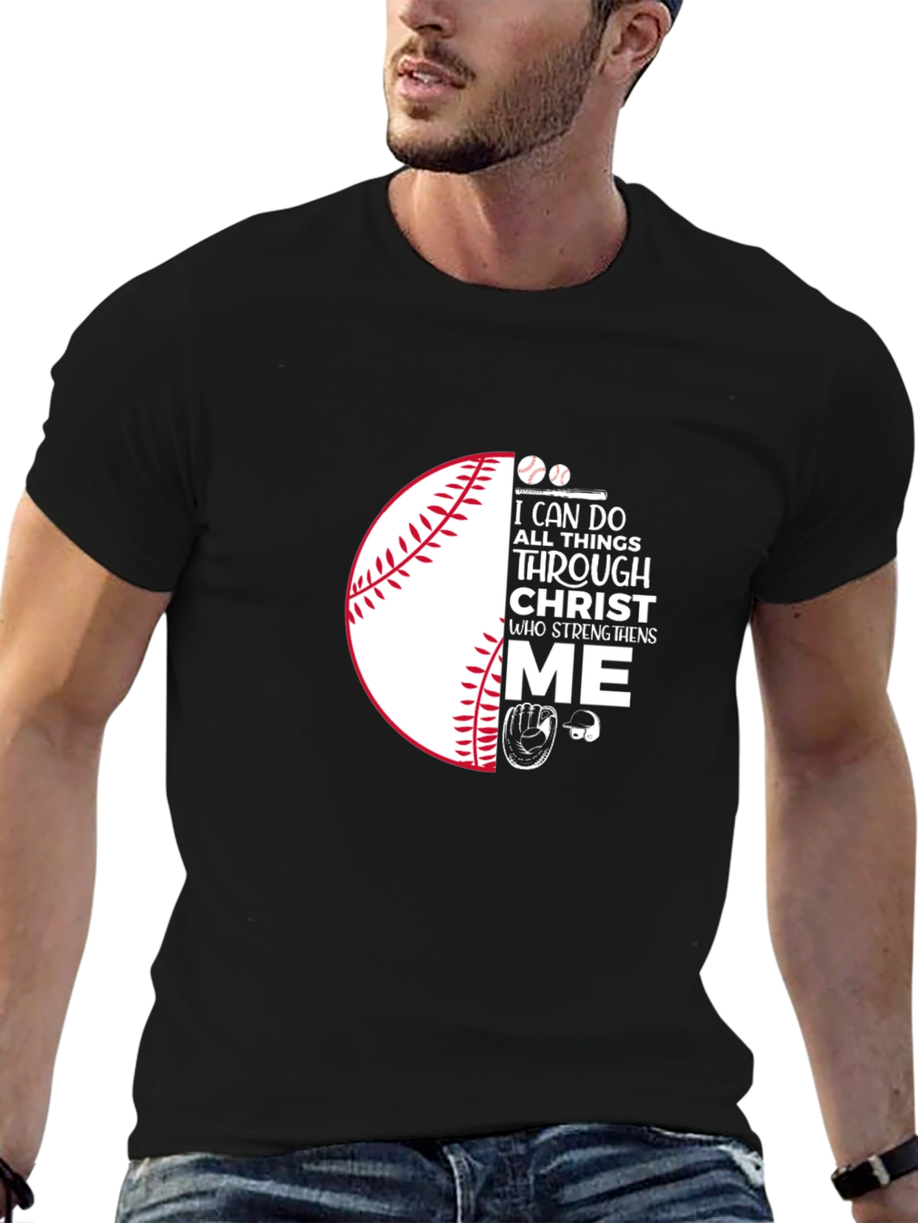 Camiseta Negra con Diseño de Béisbol Cristiano