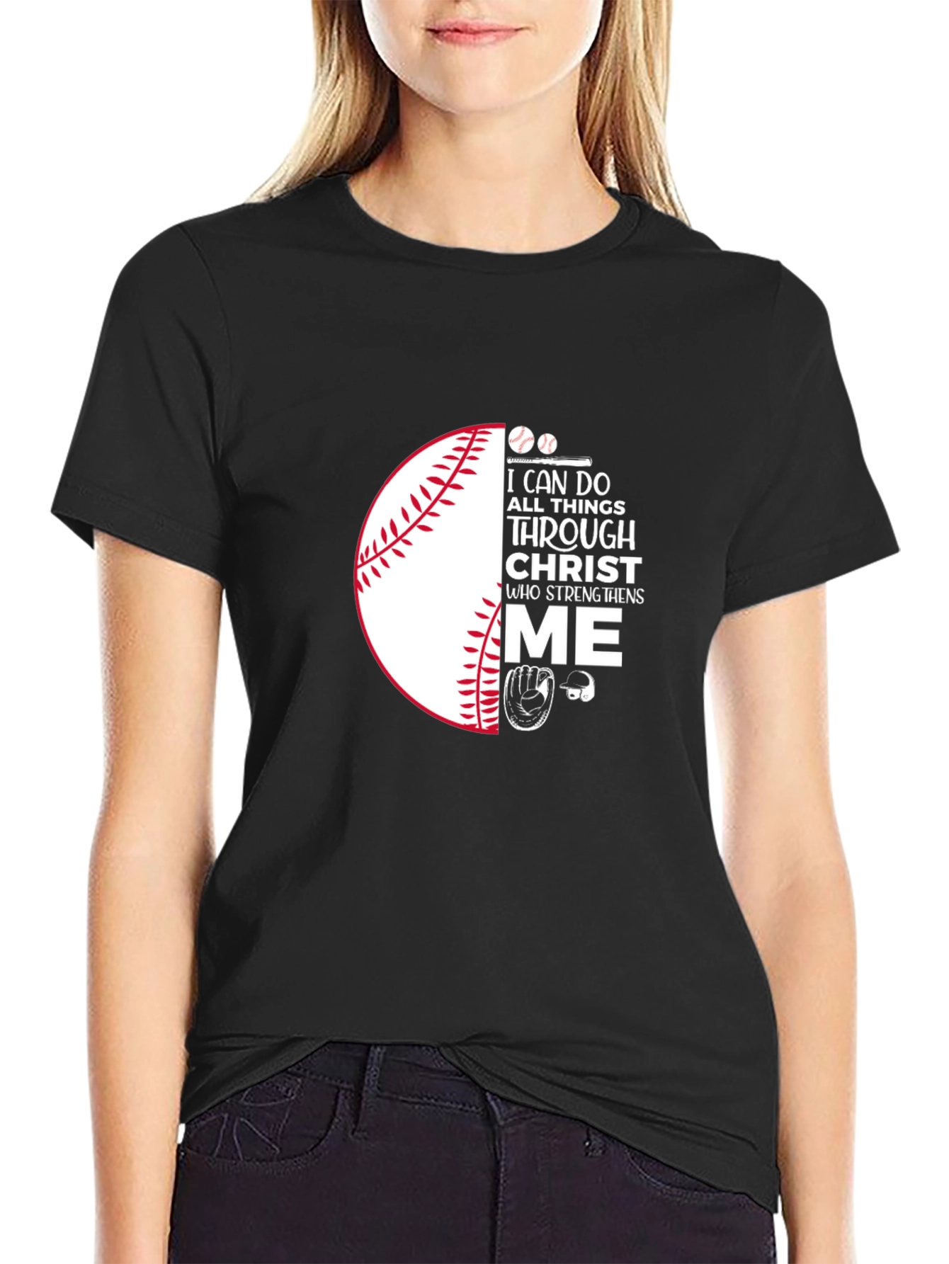 Camiseta Negra con Diseño de Béisbol Cristiano