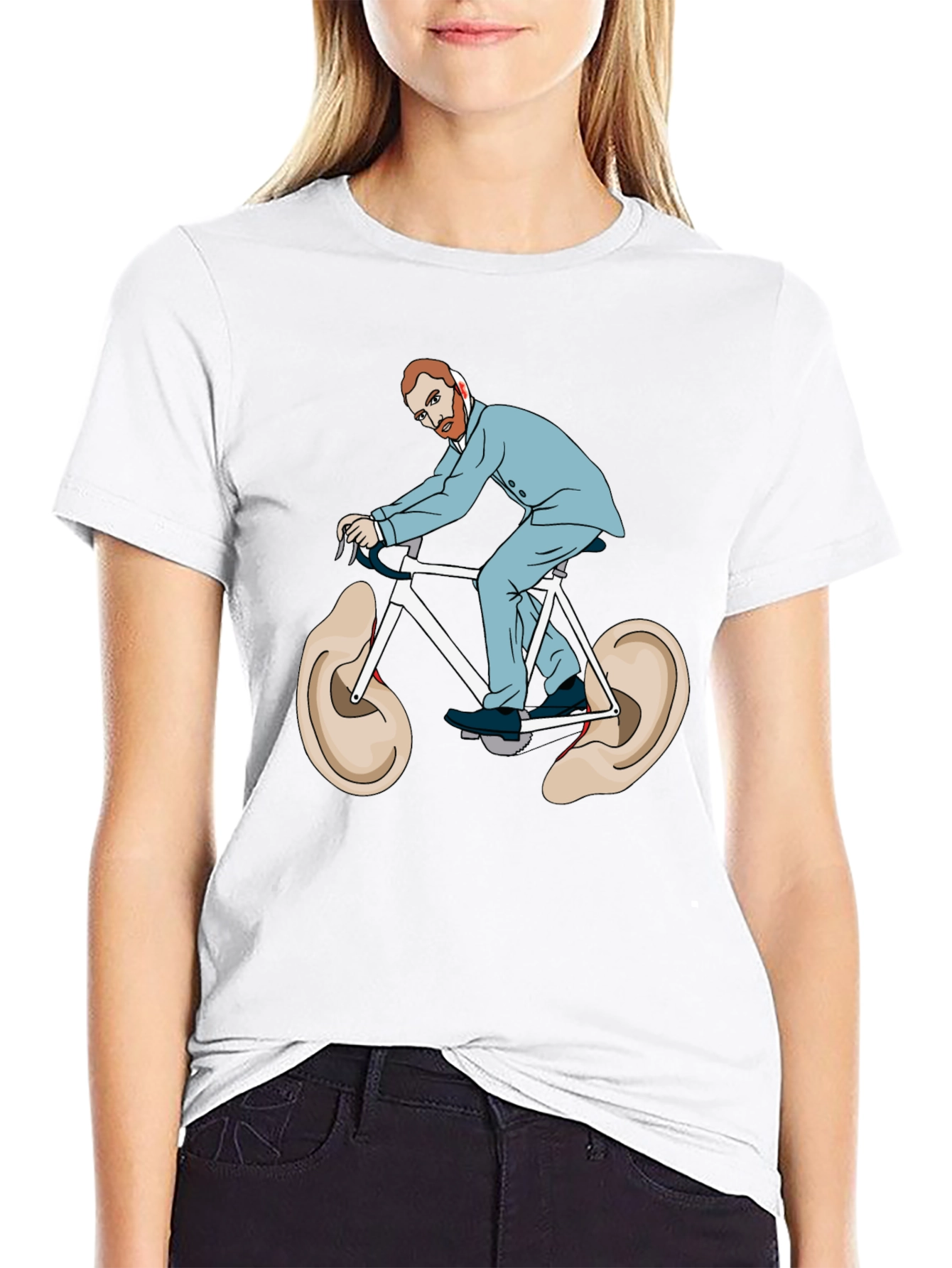 Camiseta Negra Van Gogh Bicicleta Orejas Arte Divertido