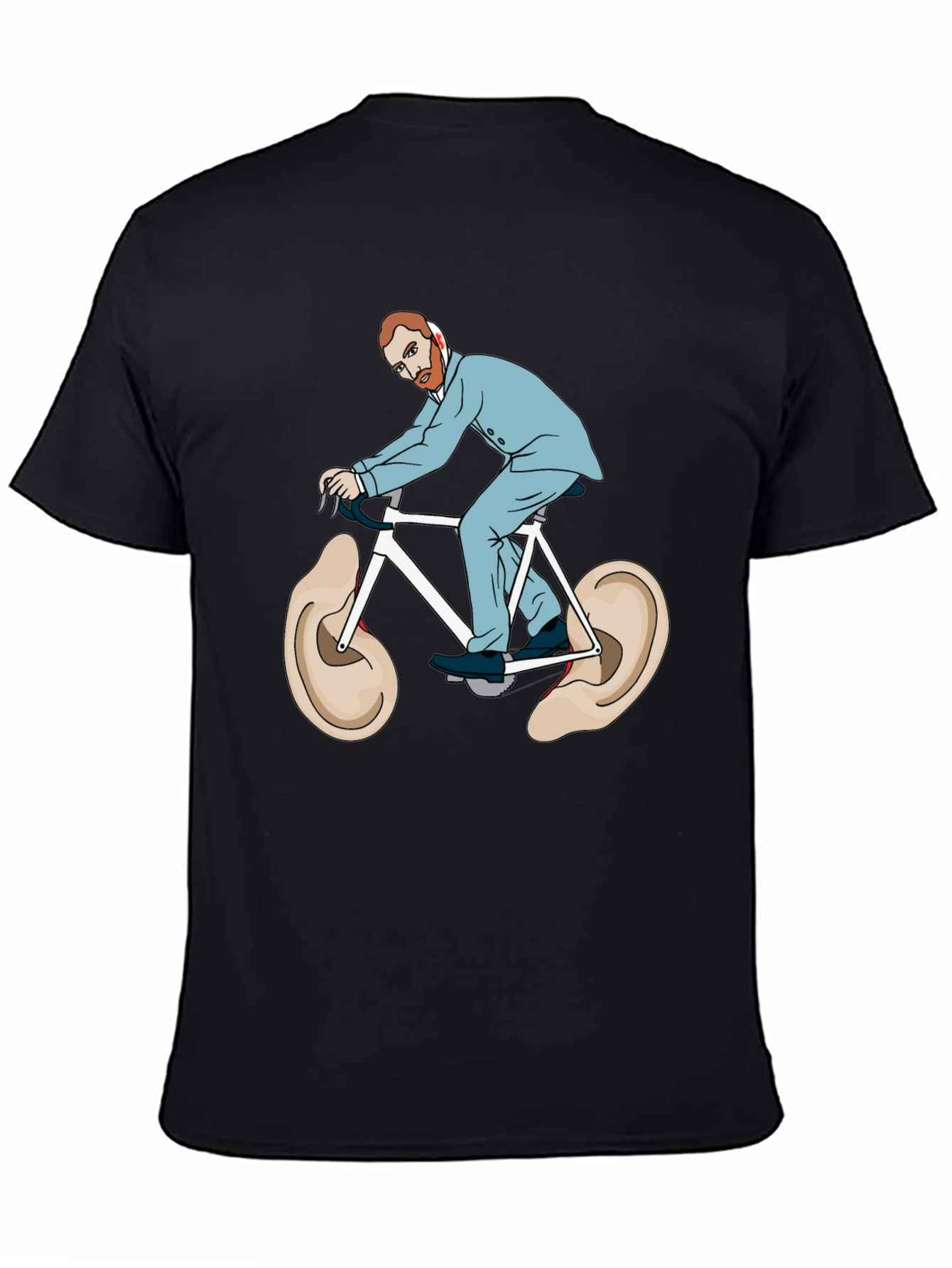 Camiseta Negra Van Gogh Bicicleta Orejas Arte Divertido