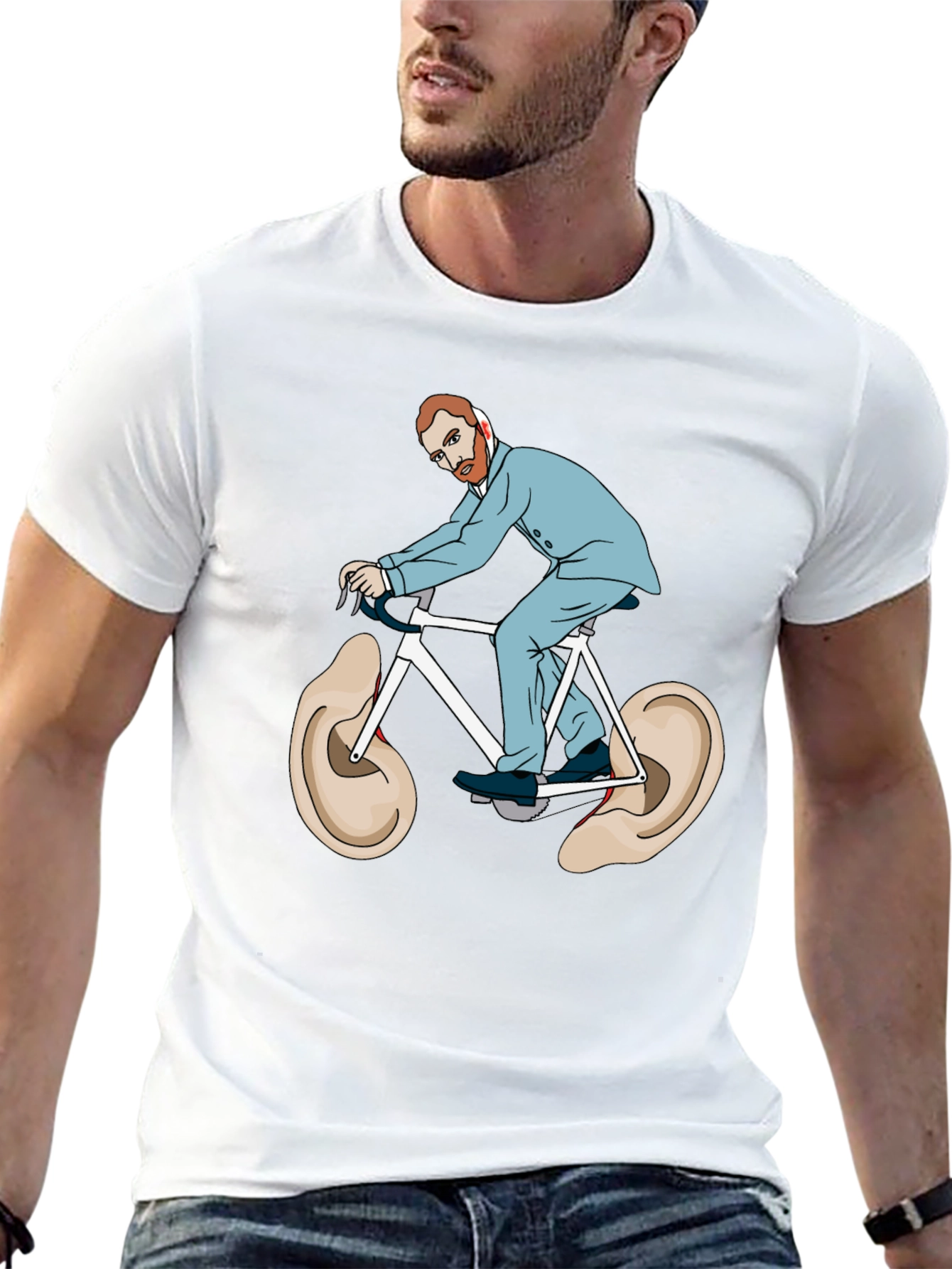 Camiseta Negra Van Gogh Bicicleta Orejas Arte Divertido
