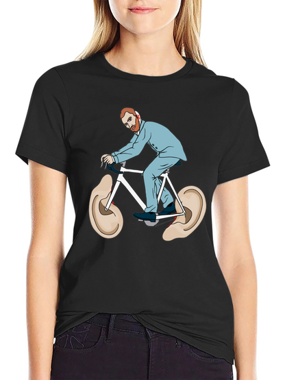 Camiseta Negra Van Gogh Bicicleta Orejas Arte Divertido