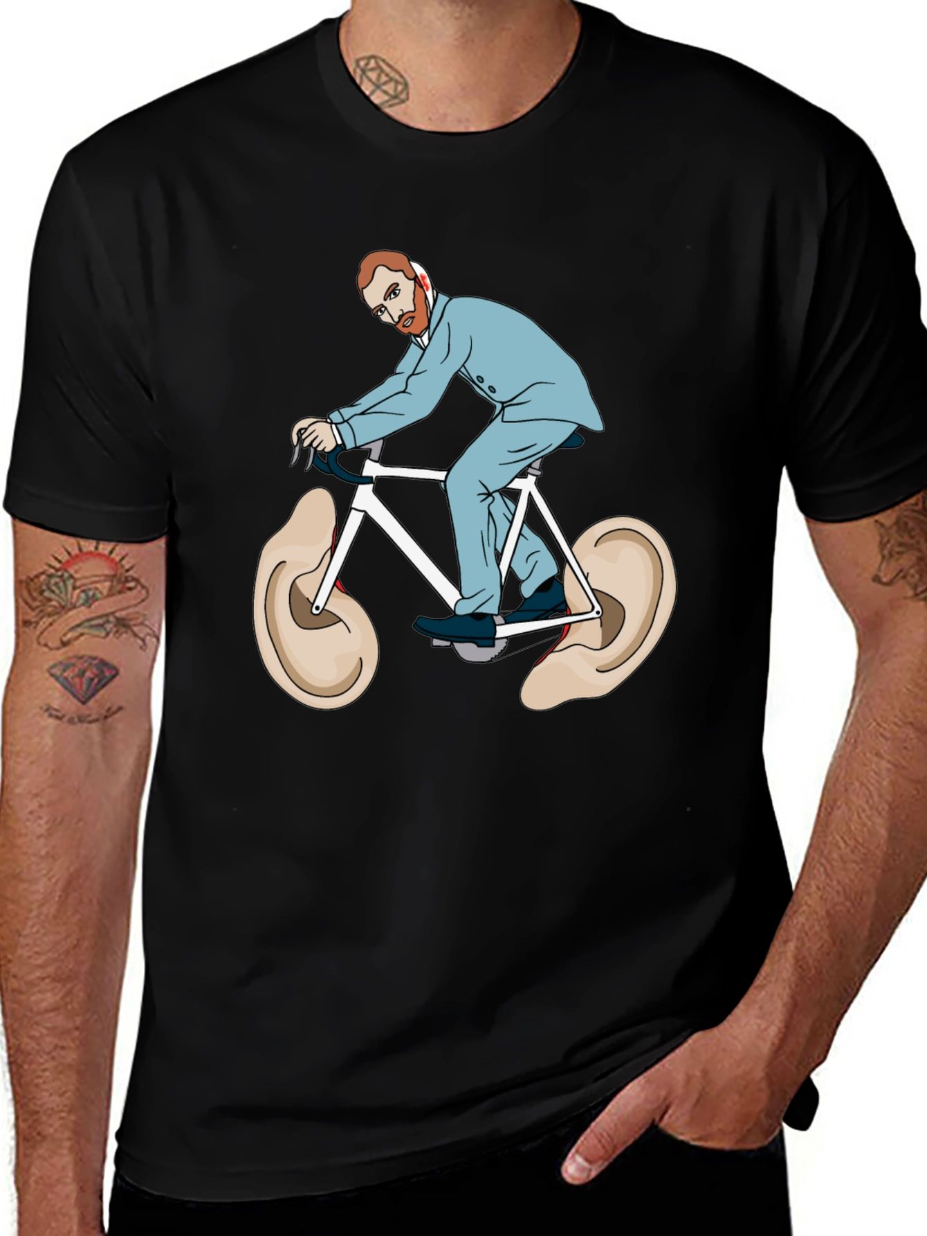 Camiseta Negra Van Gogh Bicicleta Orejas Arte Divertido