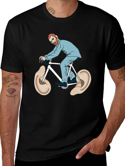 Camiseta Negra Van Gogh Bicicleta Orejas Arte Divertido