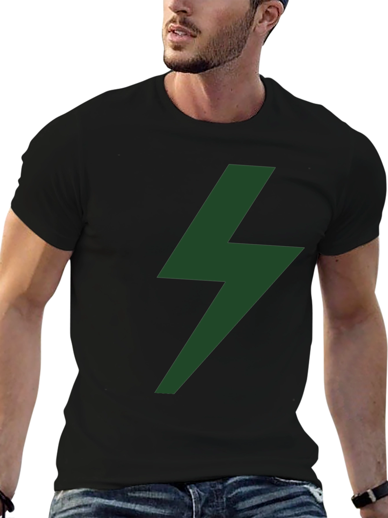 Camiseta Negra Rayo Verde Moda Casual Hombre