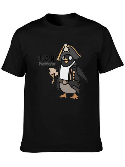 Camiseta Negra con Diseño de Pingüino Pirata Divertido