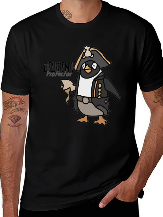 Camiseta Negra con Diseño de Pingüino Pirata Divertido