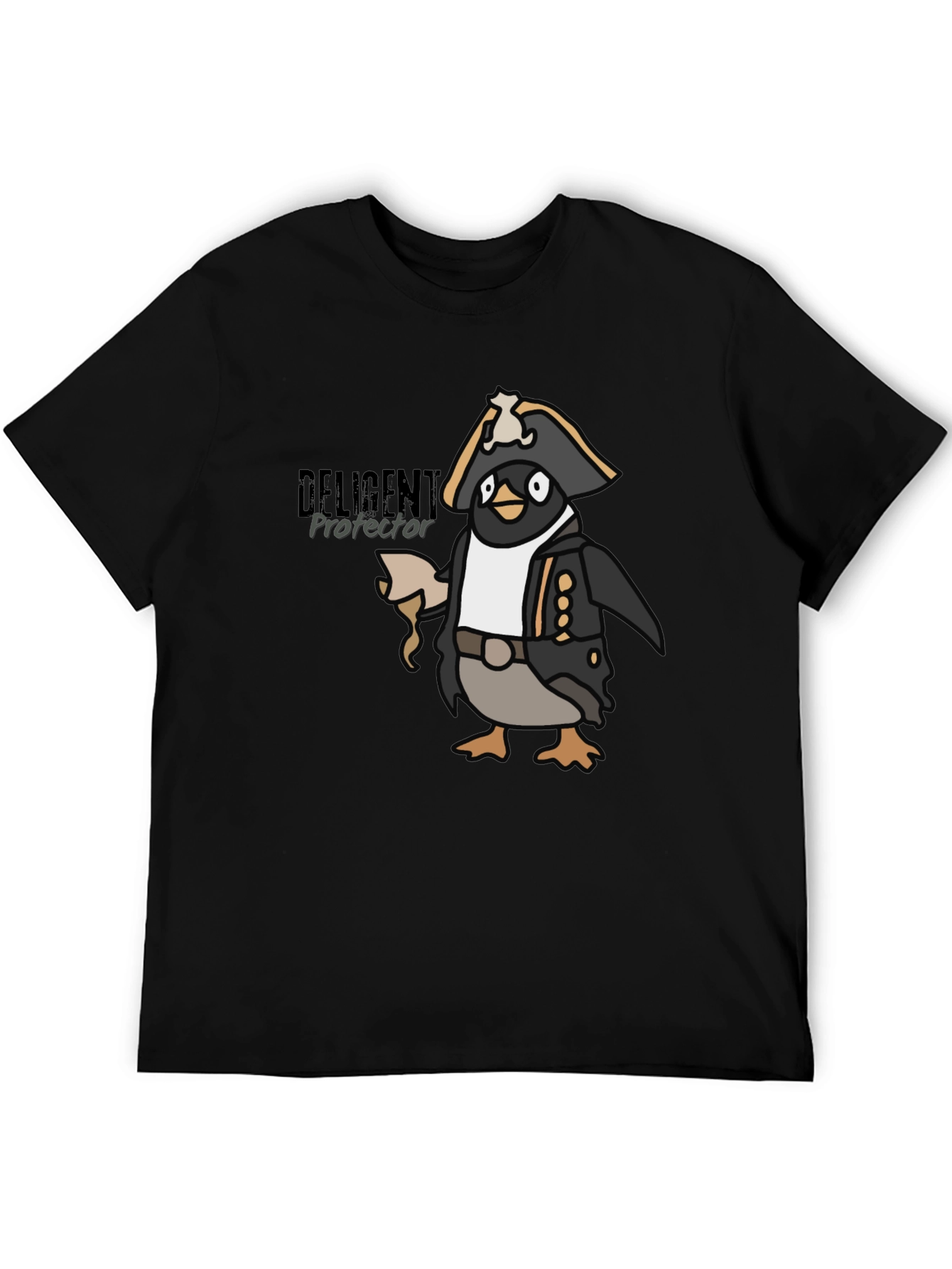 Camiseta Negra con Diseño de Pingüino Pirata Divertido