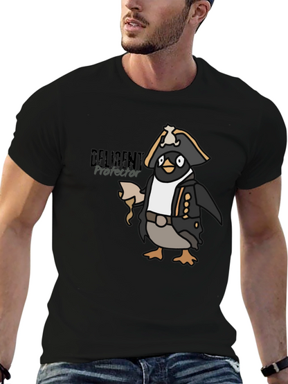 Camiseta Negra con Diseño de Pingüino Pirata Divertido