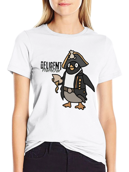 Camiseta Negra con Diseño de Pingüino Pirata Divertido