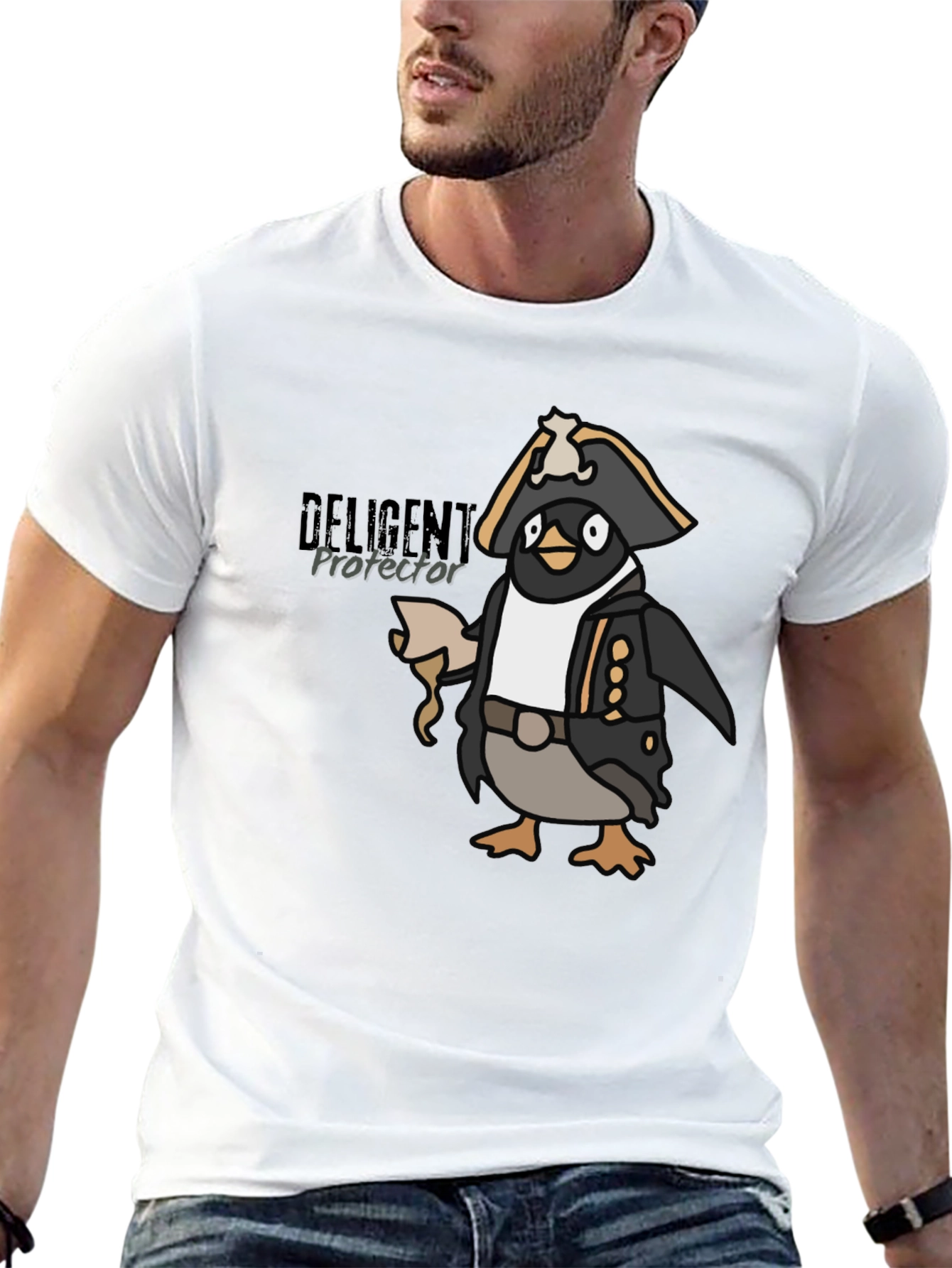 Camiseta Negra con Diseño de Pingüino Pirata Divertido
