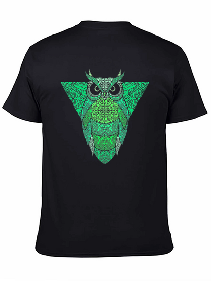 Camiseta Hombre Negra con Búho Triángulo Verde