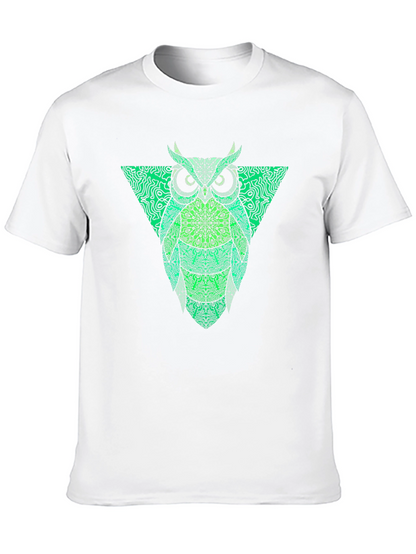 Camiseta Hombre Negra con Búho Triángulo Verde