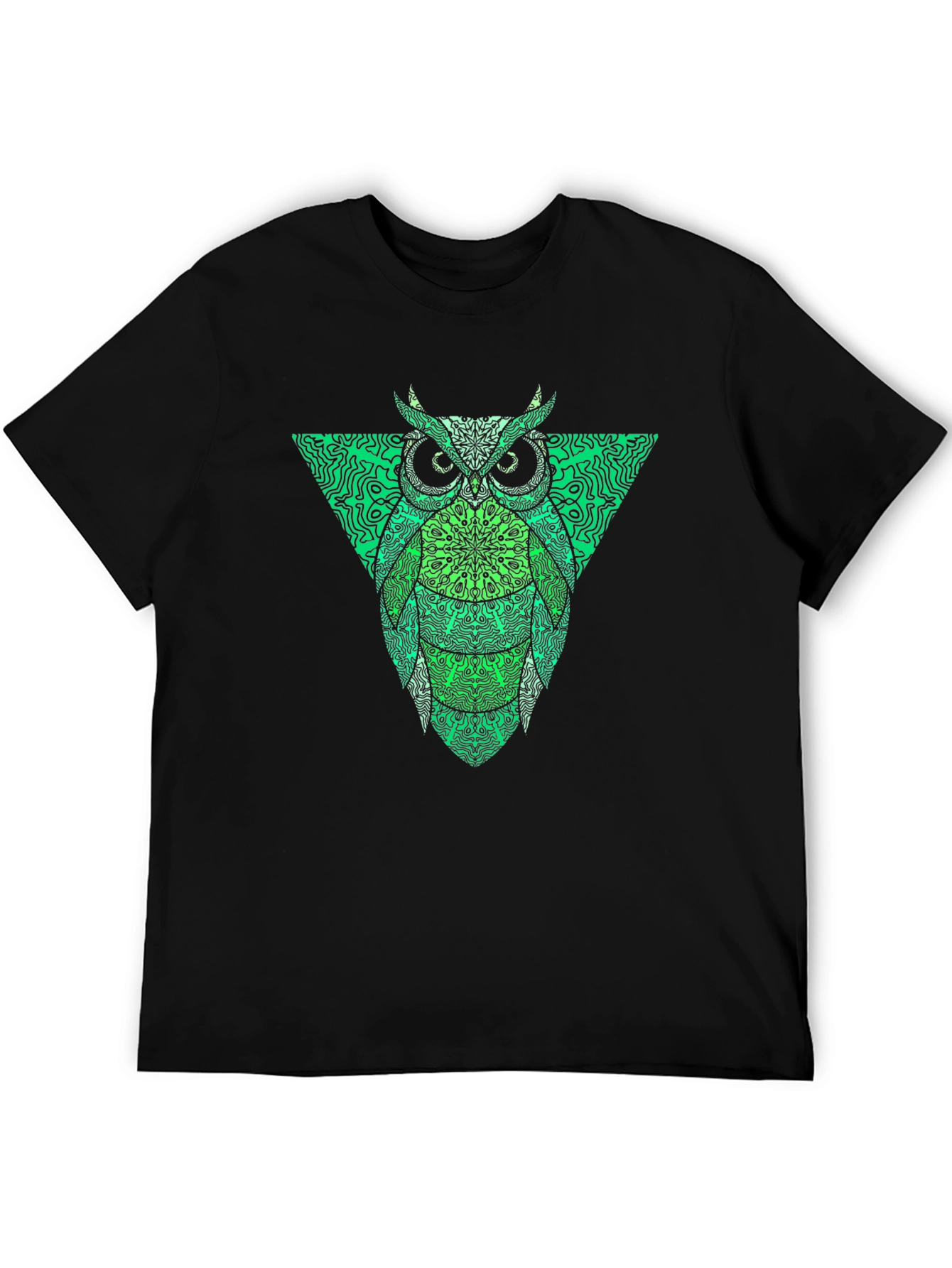 Camiseta Hombre Negra con Búho Triángulo Verde