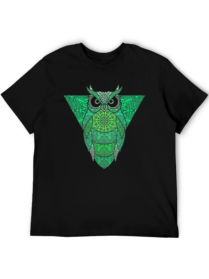 Camiseta Hombre Negra con Búho Triángulo Verde
