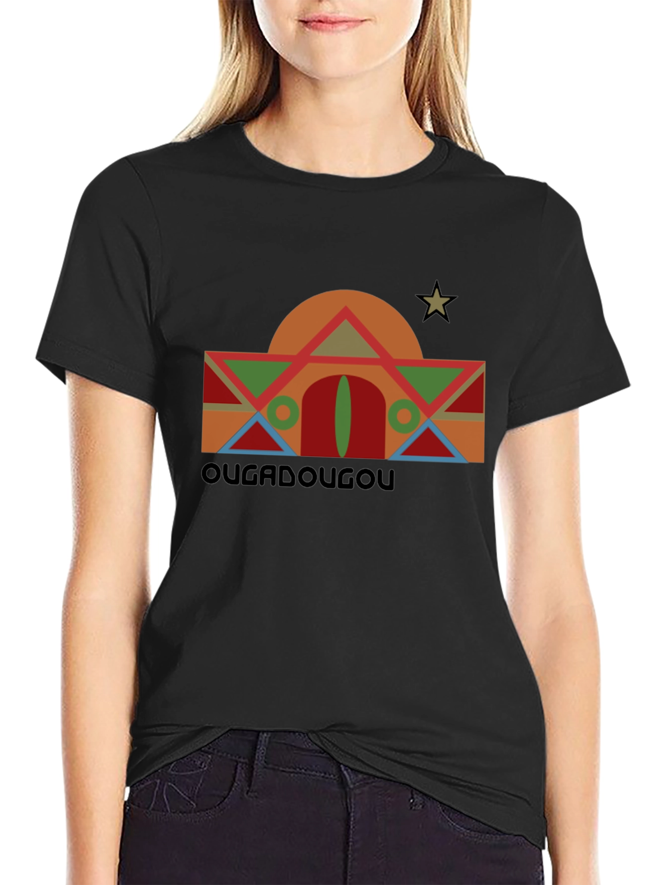 Camiseta Negra con Diseño Geométrico Ouagadougou