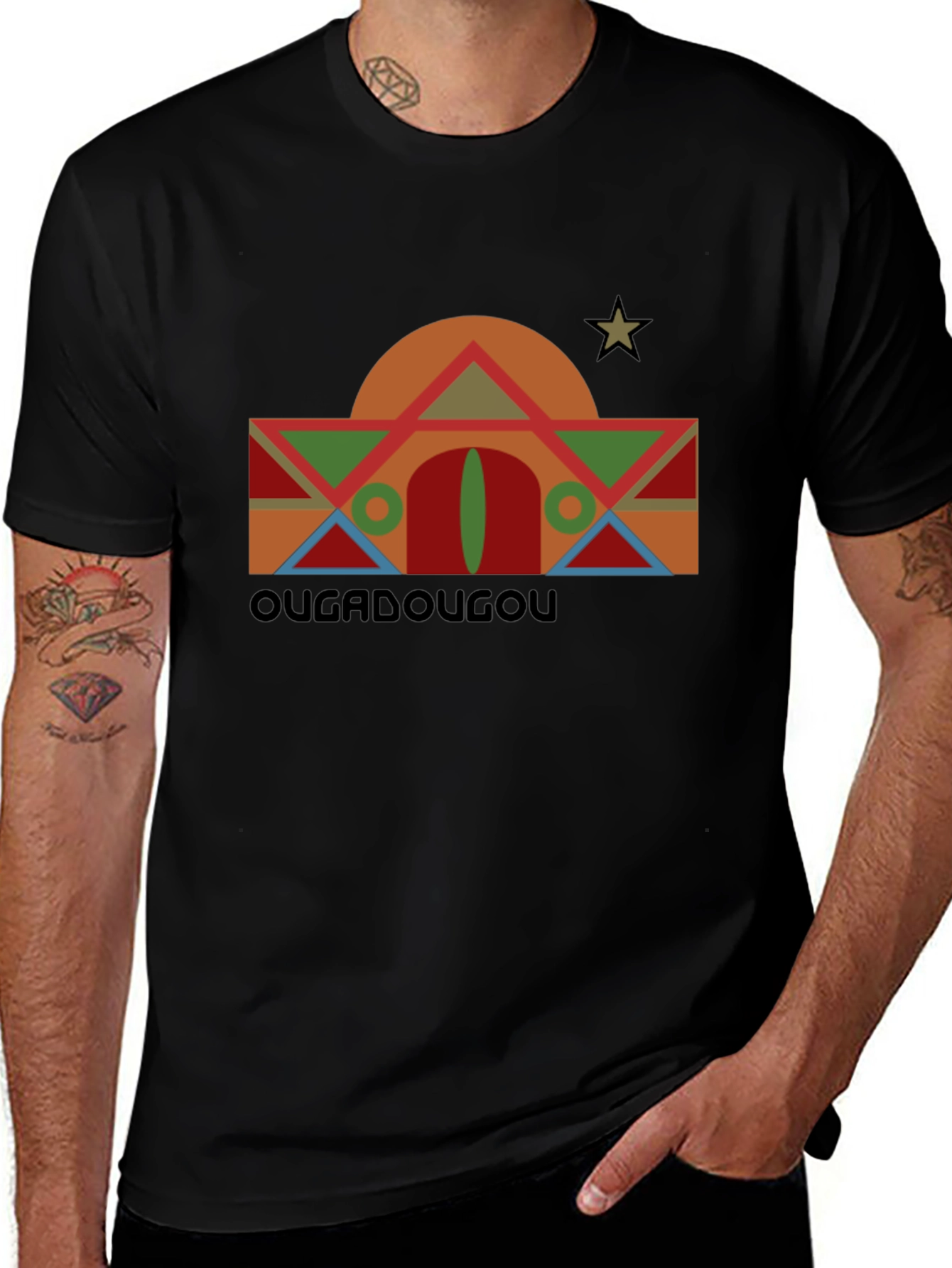 Camiseta Negra con Diseño Geométrico Ouagadougou