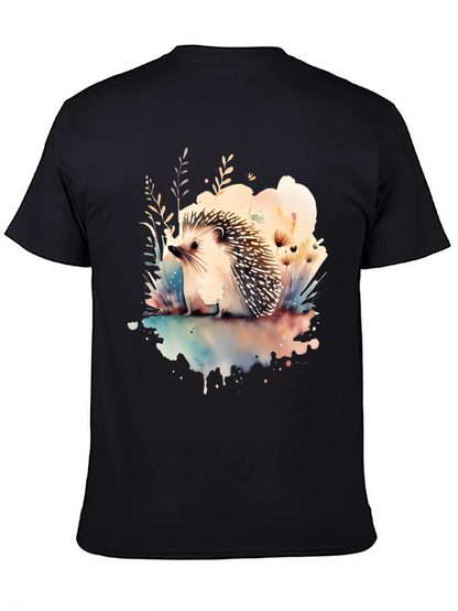 Camiseta Negra con Diseño de Erizo Acuarela