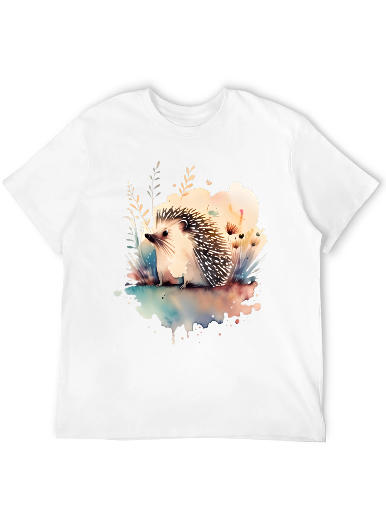 Camiseta Negra con Diseño de Erizo Acuarela