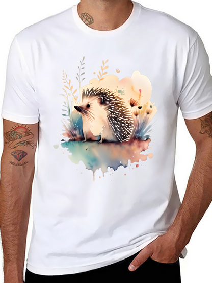 Camiseta Negra con Diseño de Erizo Acuarela