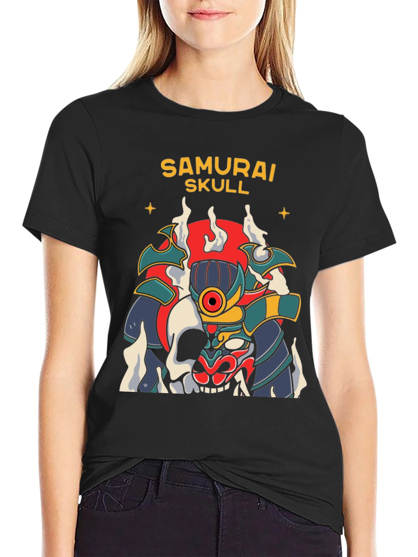 Camiseta Negra Samurai Skull Diseño Único