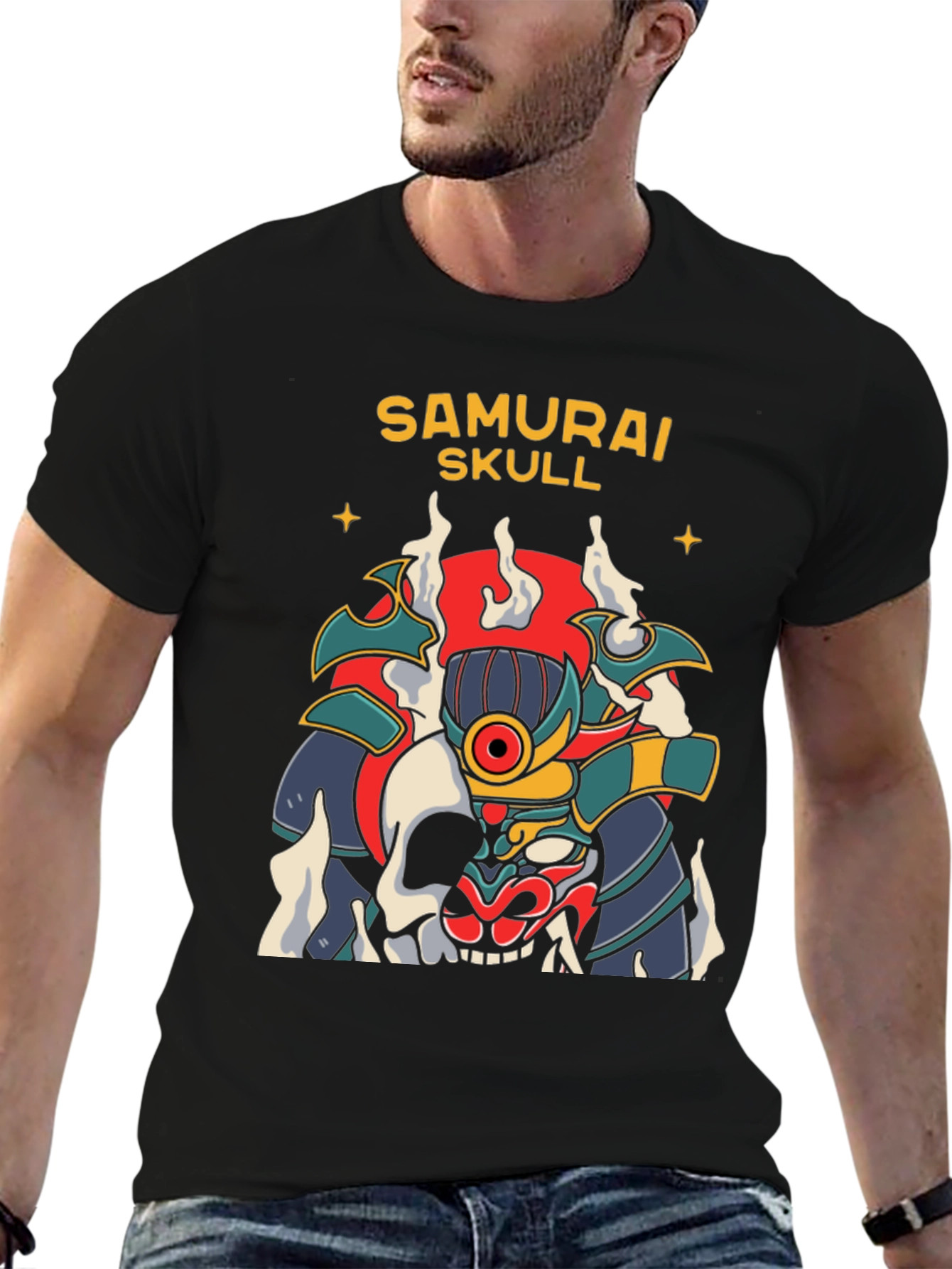 Camiseta Negra Samurai Skull Diseño Único
