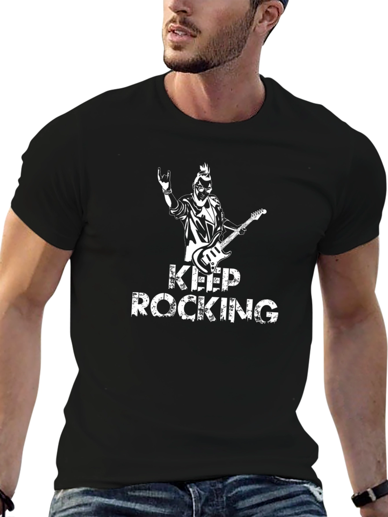 Camiseta Negra Rock n Roll Keep Rocking