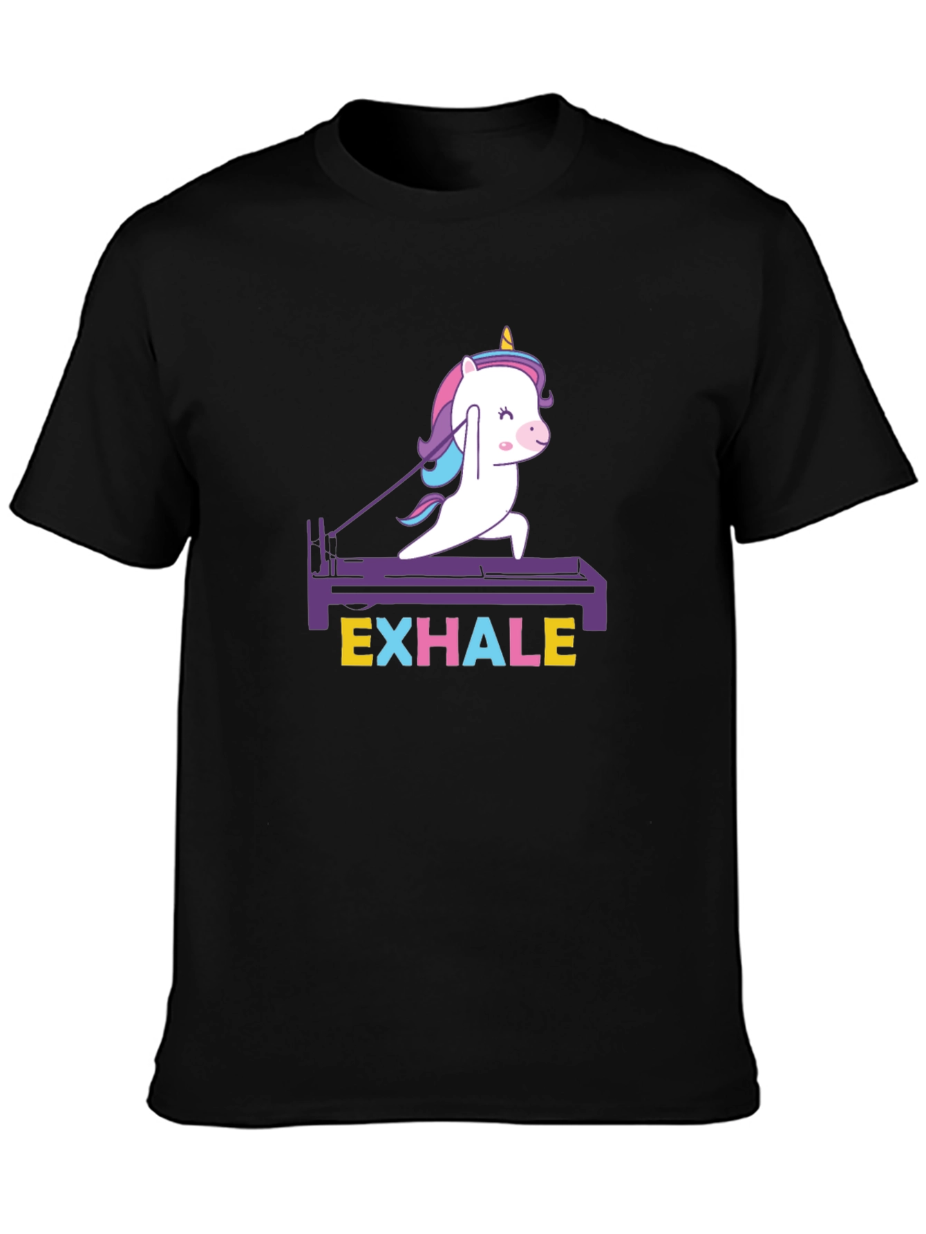 Camiseta Negra Unisex Unicornio Pilates Exhale