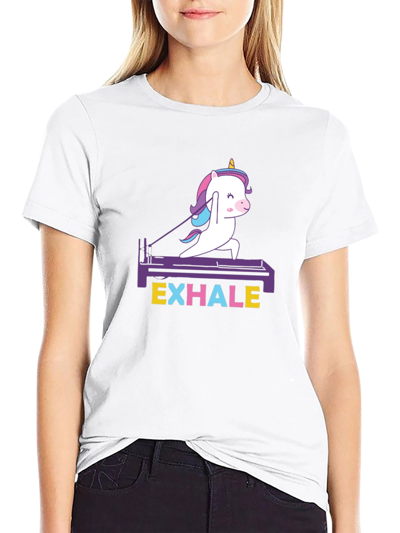 Camiseta Negra Unisex Unicornio Pilates Exhale