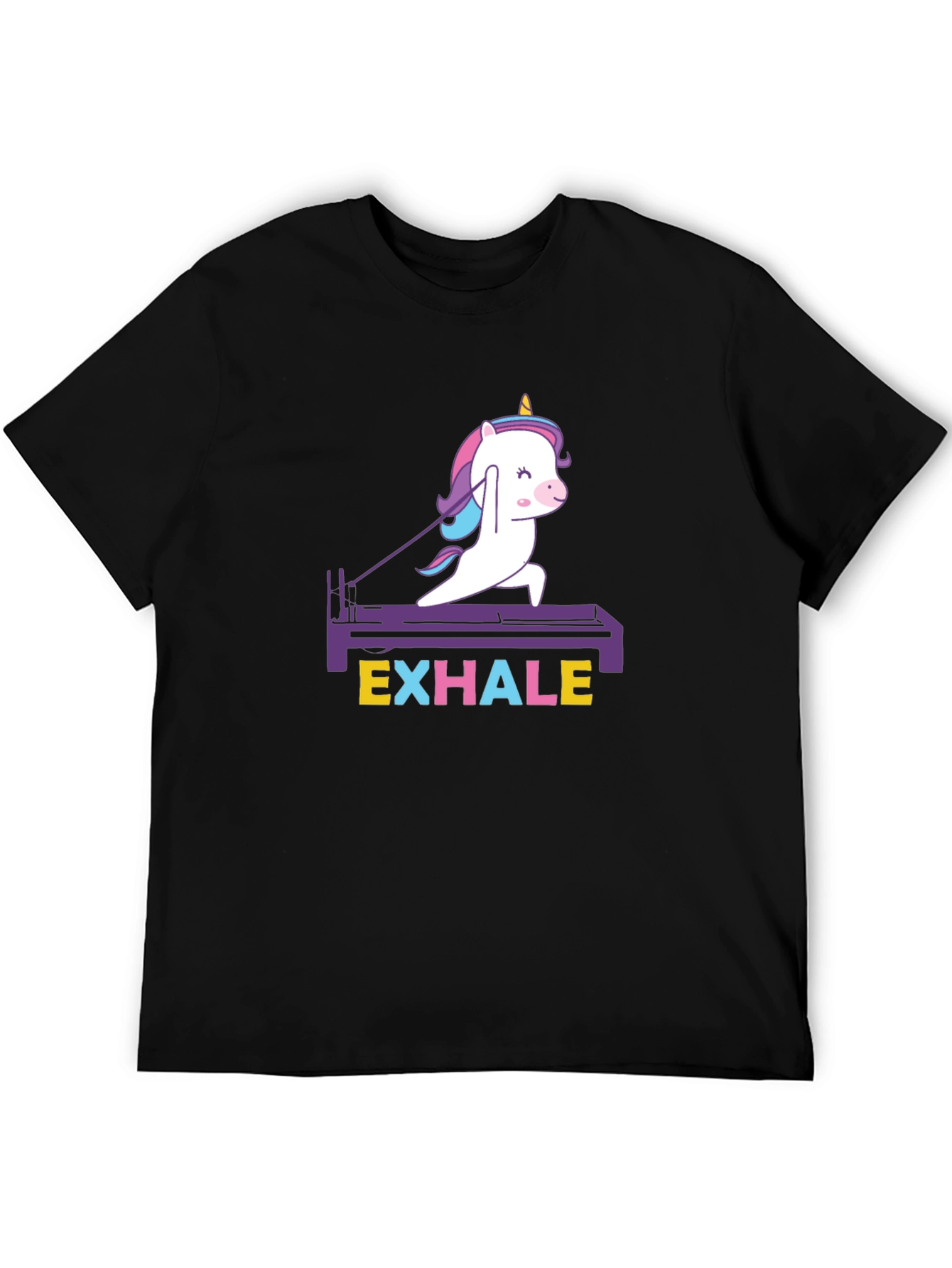 Camiseta Negra Unisex Unicornio Pilates Exhale