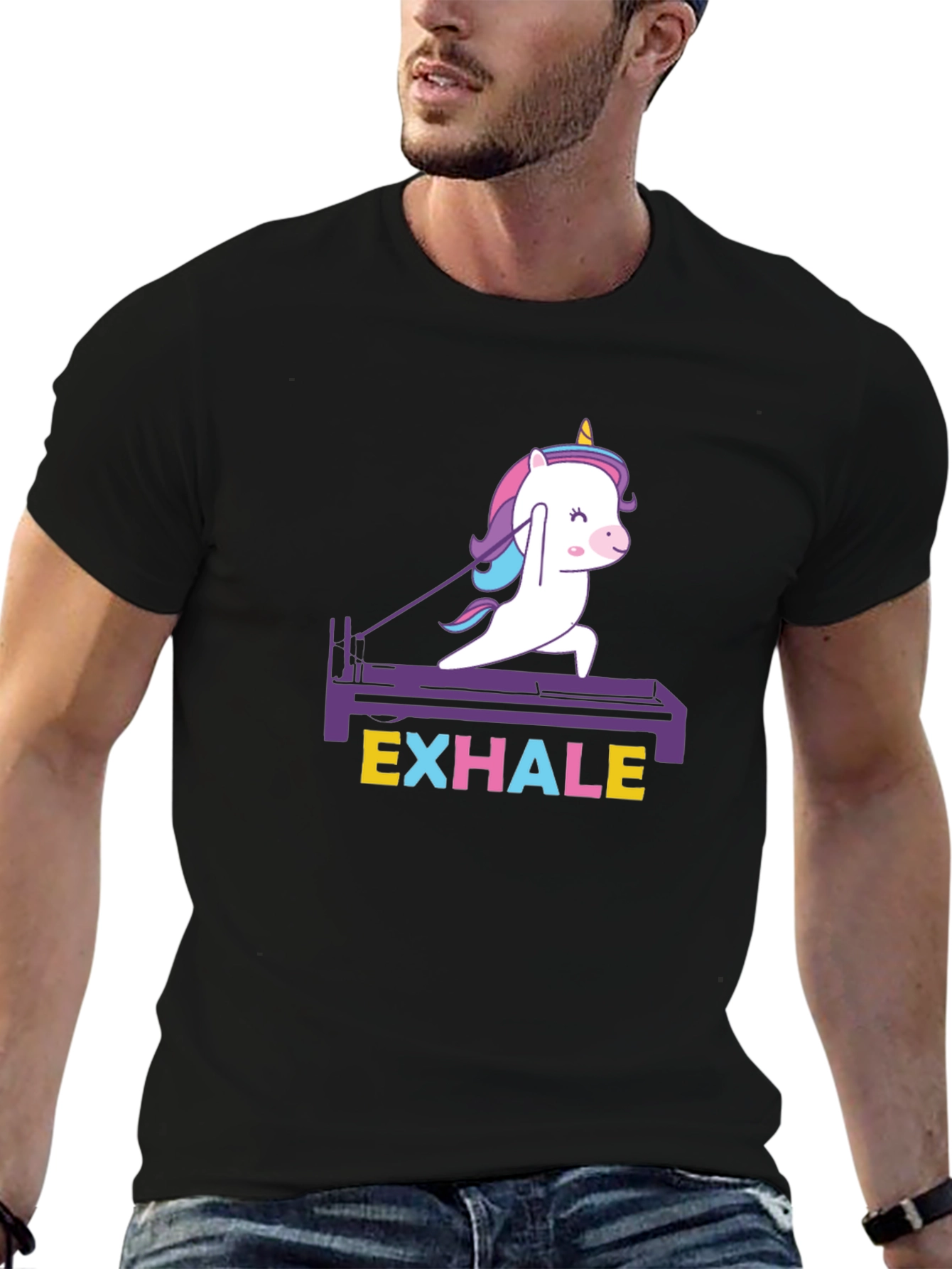 Camiseta Negra Unisex Unicornio Pilates Exhale