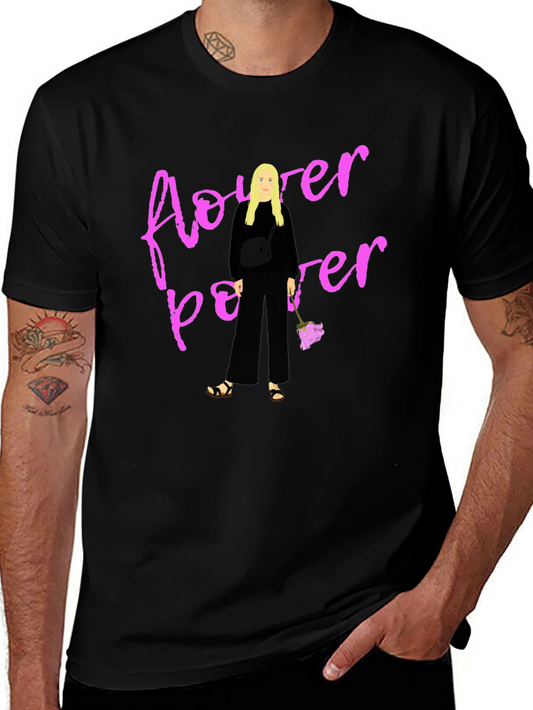 Camiseta Negra Flower Power Estilo Casual