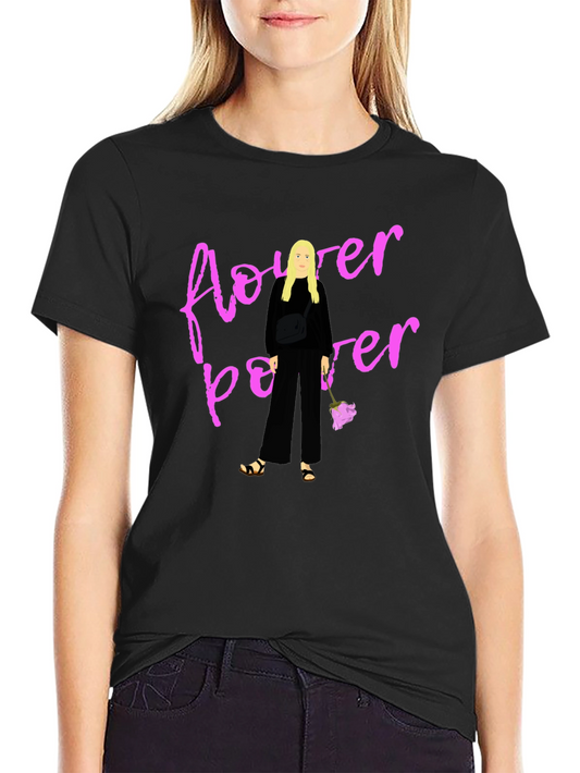 Camiseta Negra Flower Power Estilo Casual